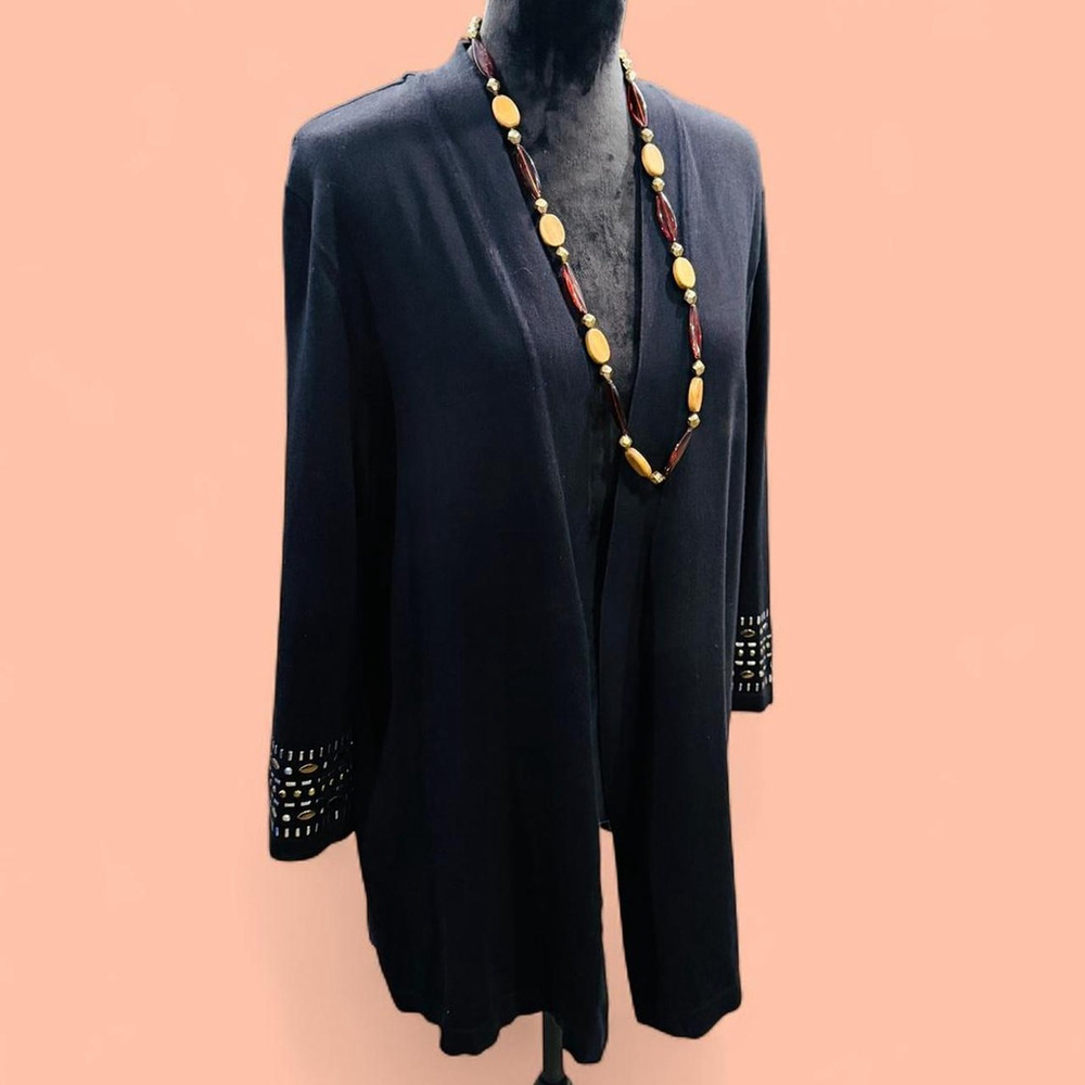 Minimalist Black Preppy Open Mod Metallic Sleeve Cardigan JM Collection XL